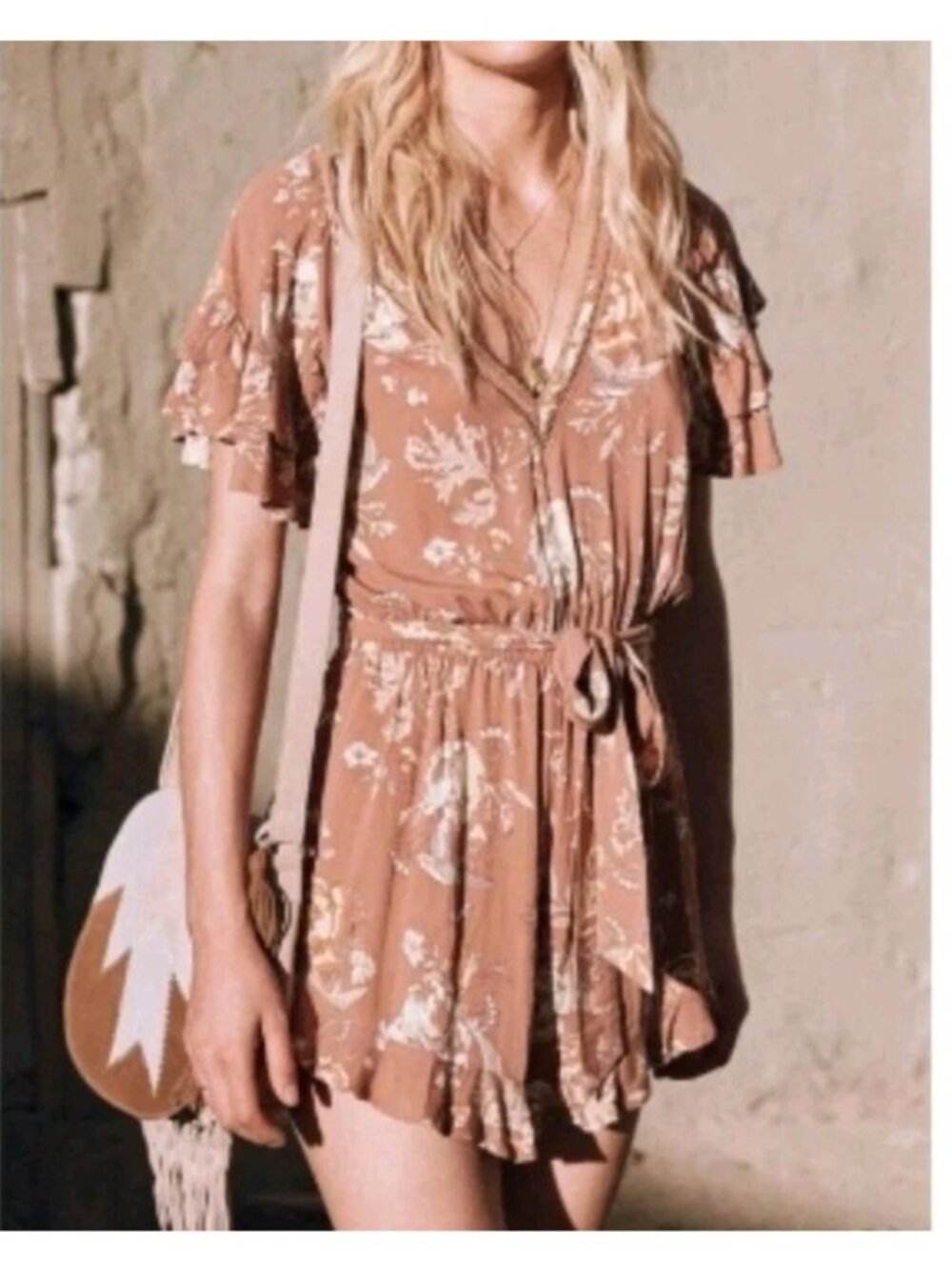 Spell & The Gypsy Collective Romper S Boho Floral Bird Wrap Tie Waist